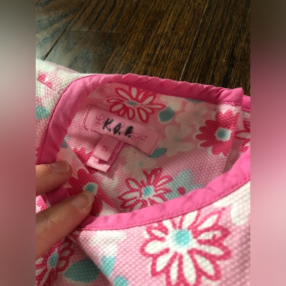 Lilly Pulitzer Girls 5 Pink Floral Textured A-Line Dress w/Lined Ruffled Skirt - Picture 5 of 12